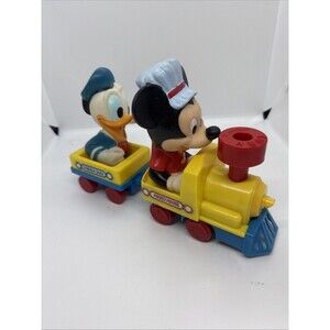 Vintage 1987 Disney Mickey Mouse Engineer Mickeys Wind Up Train Toy W/ Donald